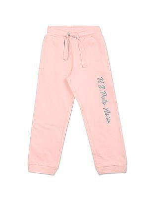 drawstring waist glitter logo joggers