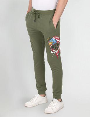 drawstring waist graphic print joggers