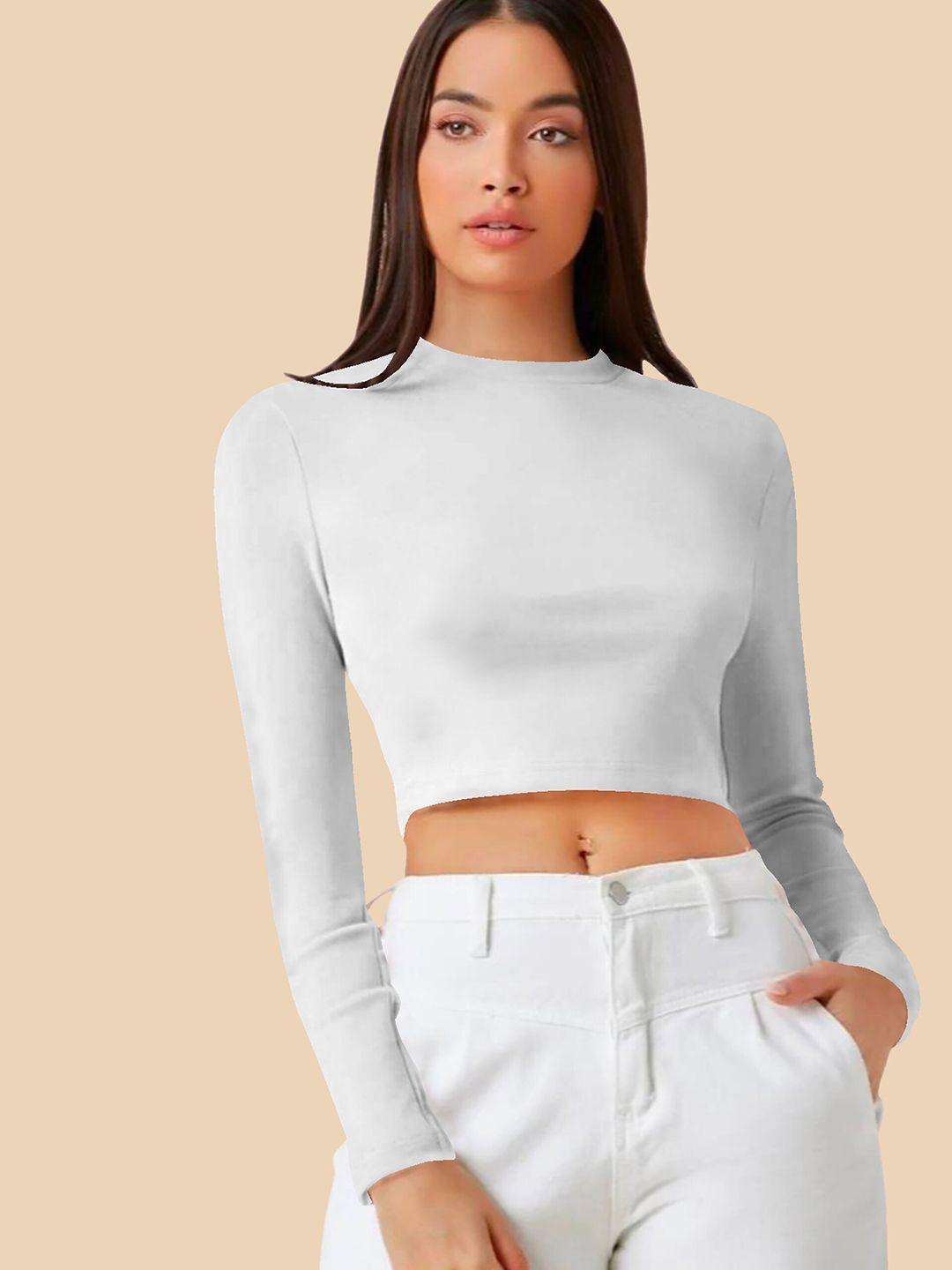 dream beauty fashion round neck long sleeves fitted crop top
