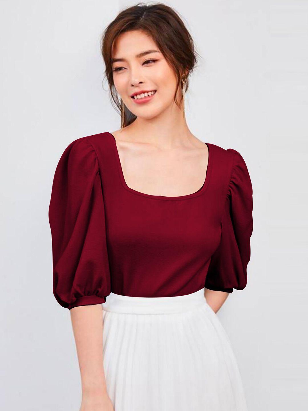 dream beauty fashion scoop neck puff sleeves top