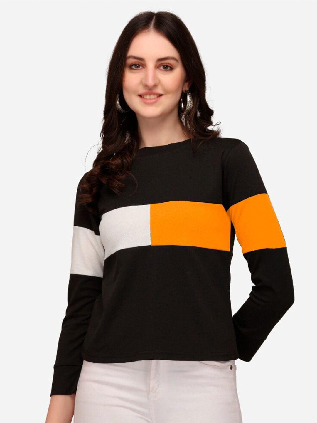 dream beauty fashion black & yellow colourblocked top