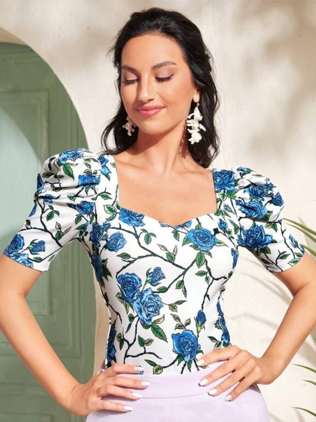 dream beauty fashion floral printed sweetheart neck top