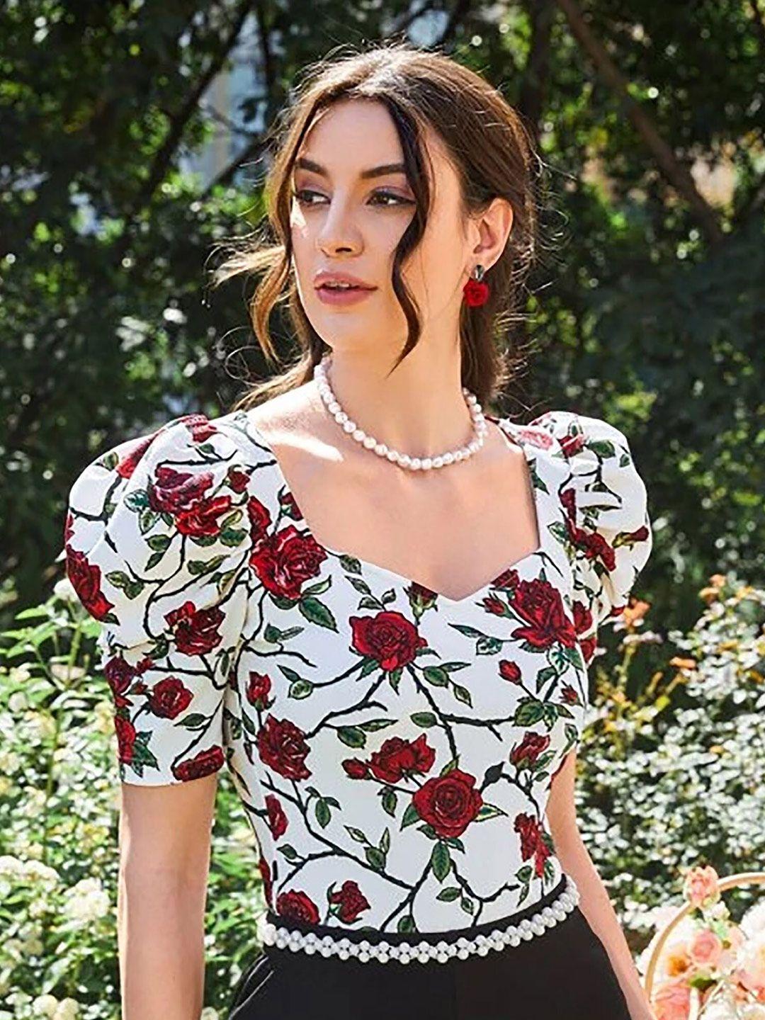 dream beauty fashion floral printed sweetheart neck top