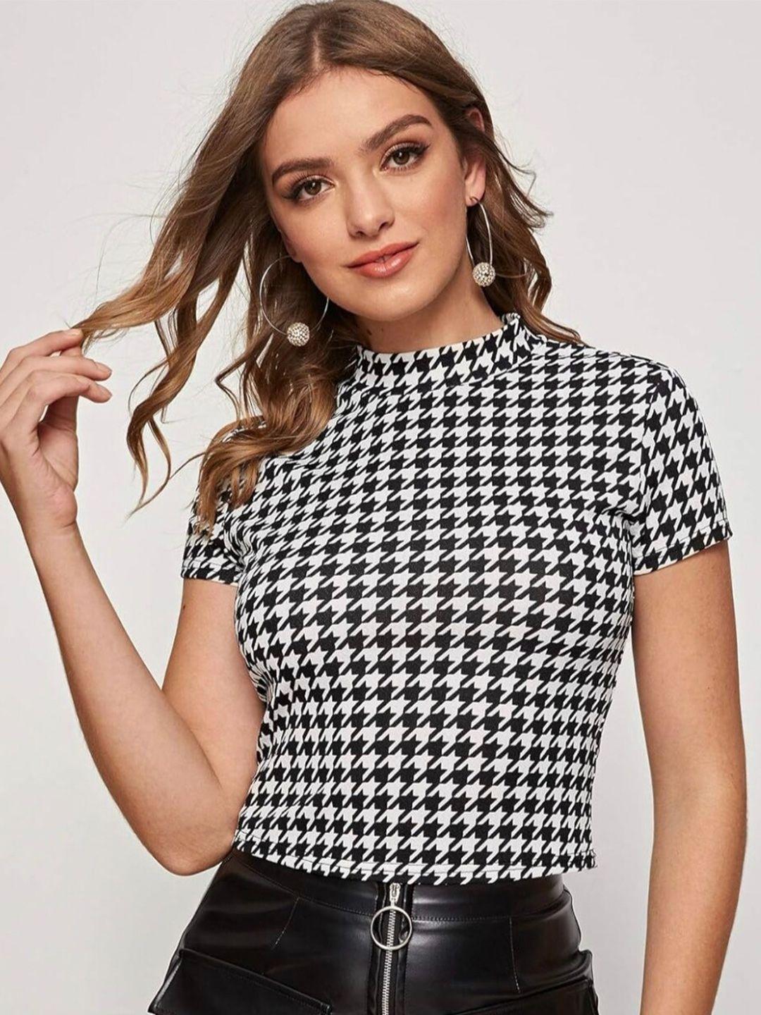 dream beauty fashion geometric printed high neck casual top