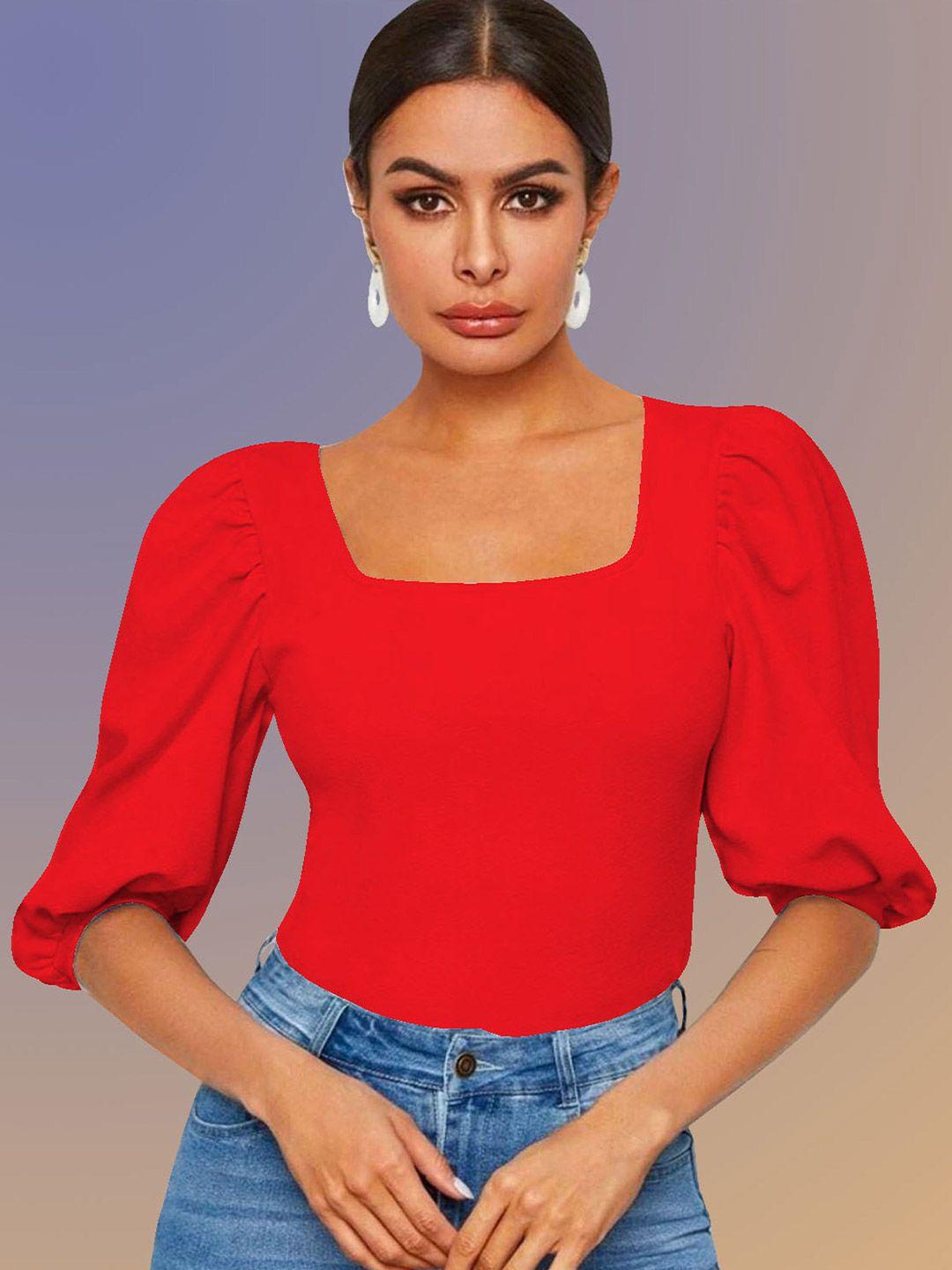 dream beauty fashion red puff sleeve fitted top