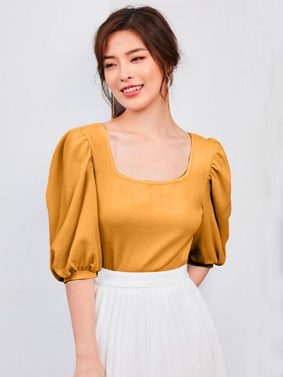dream beauty fashion scoop neck puff sleeves top