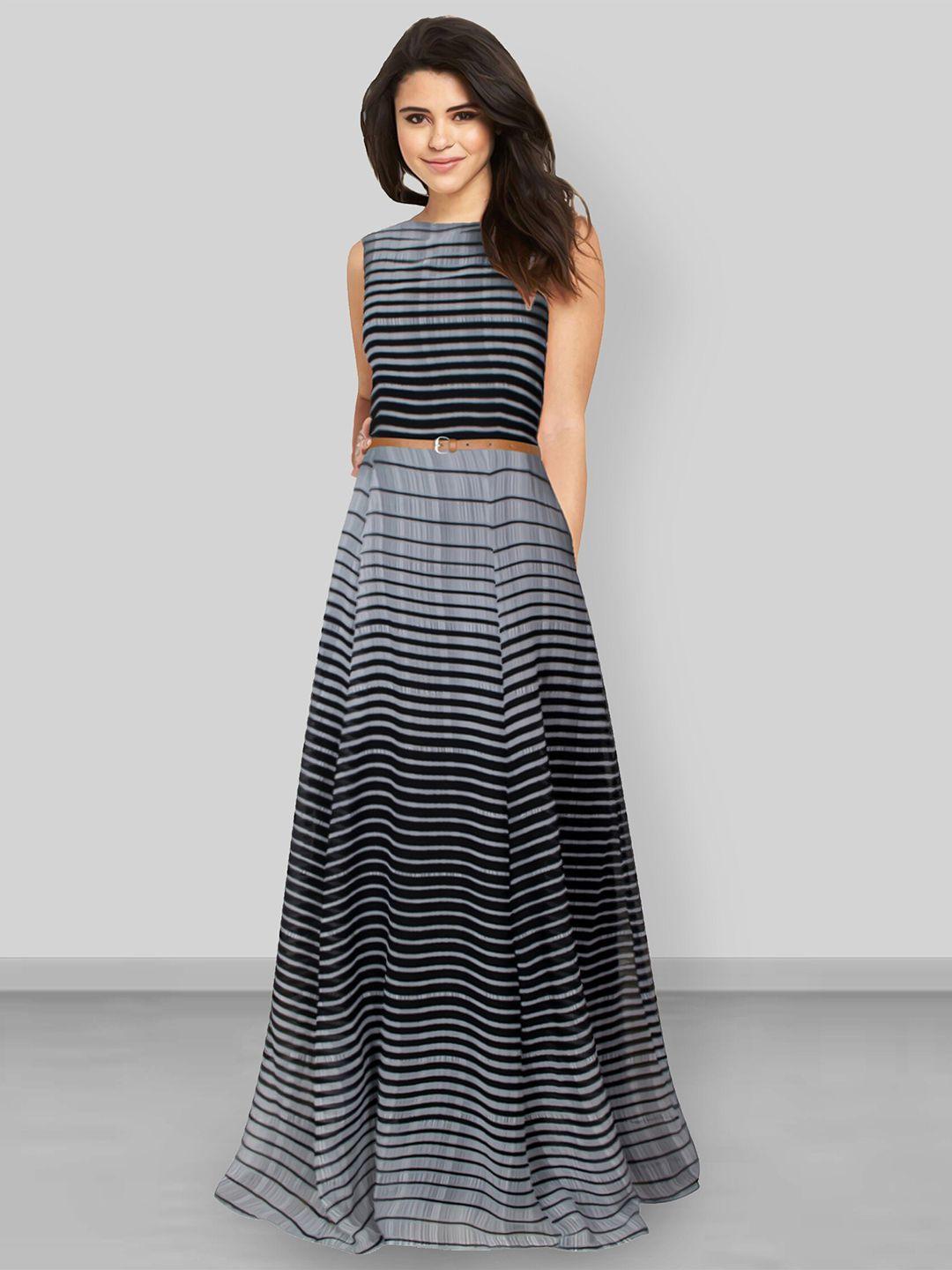 dream beauty fashion striped belted georgette maxi fit & flare dress