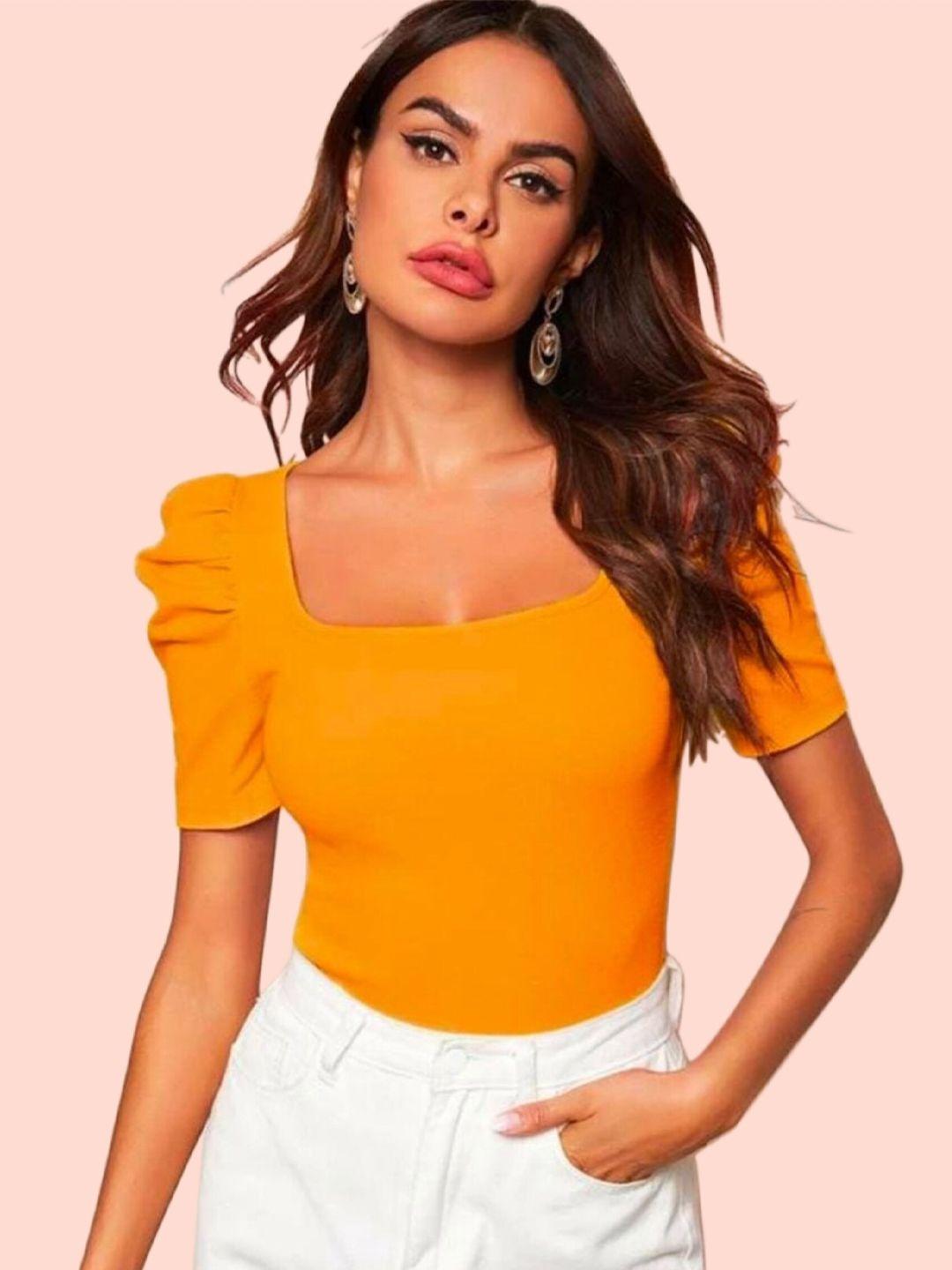 dream beauty fashion women yellow puff sleeves fitted rrr top