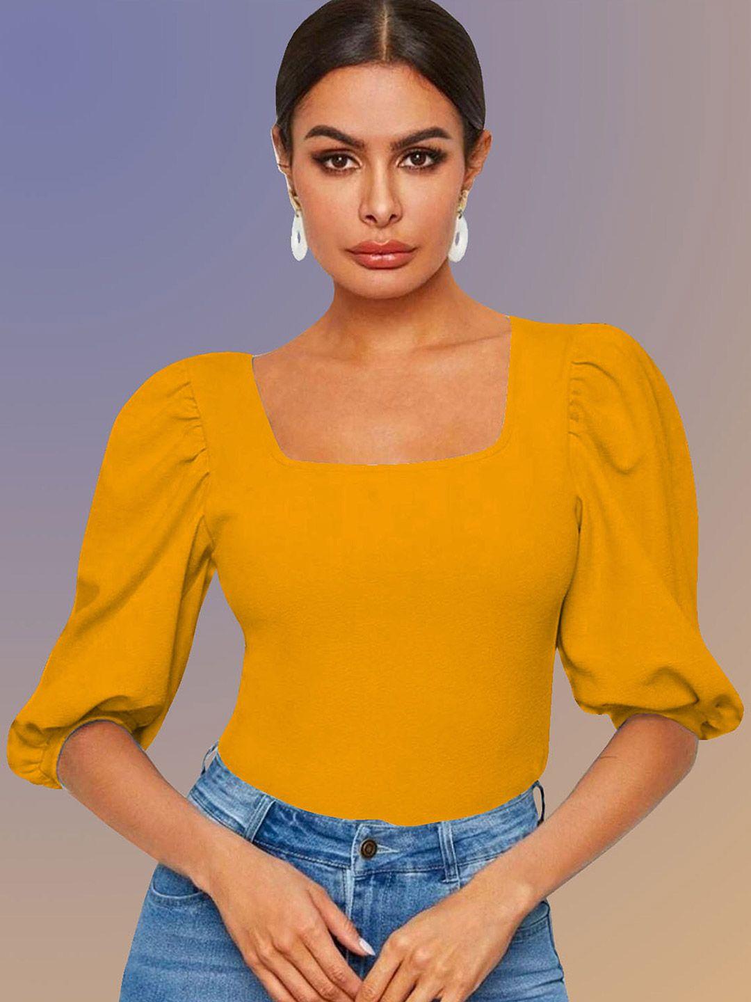 dream beauty fashion yellow puff sleeve fitted top