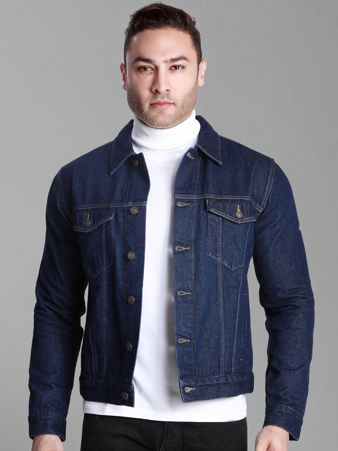 dream of glory inc men navy blue washed lightweight outdoor denim jacket with patchwork