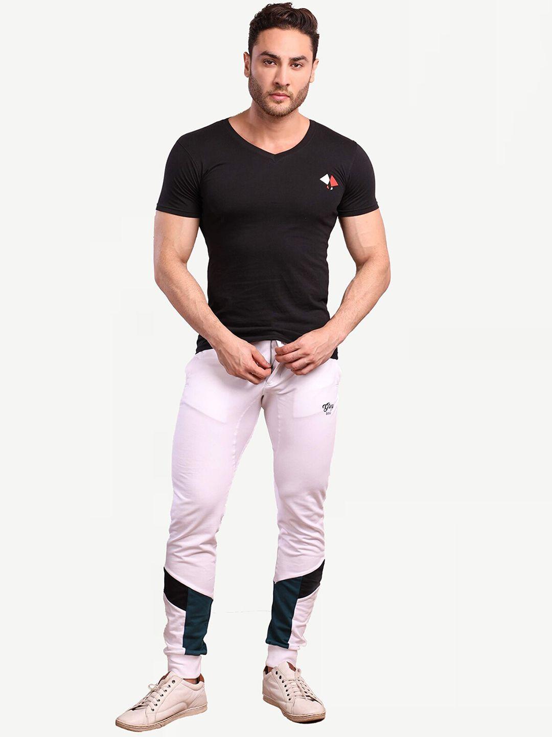 dream of glory inc men white & black colourblocked joggers