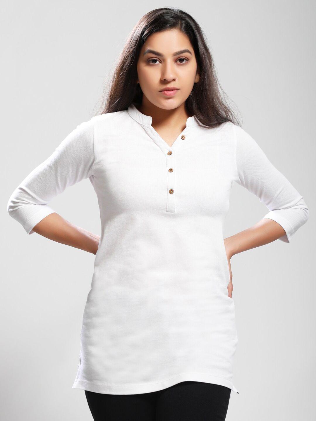 dream of glory inc white solid mandarin collar longline top