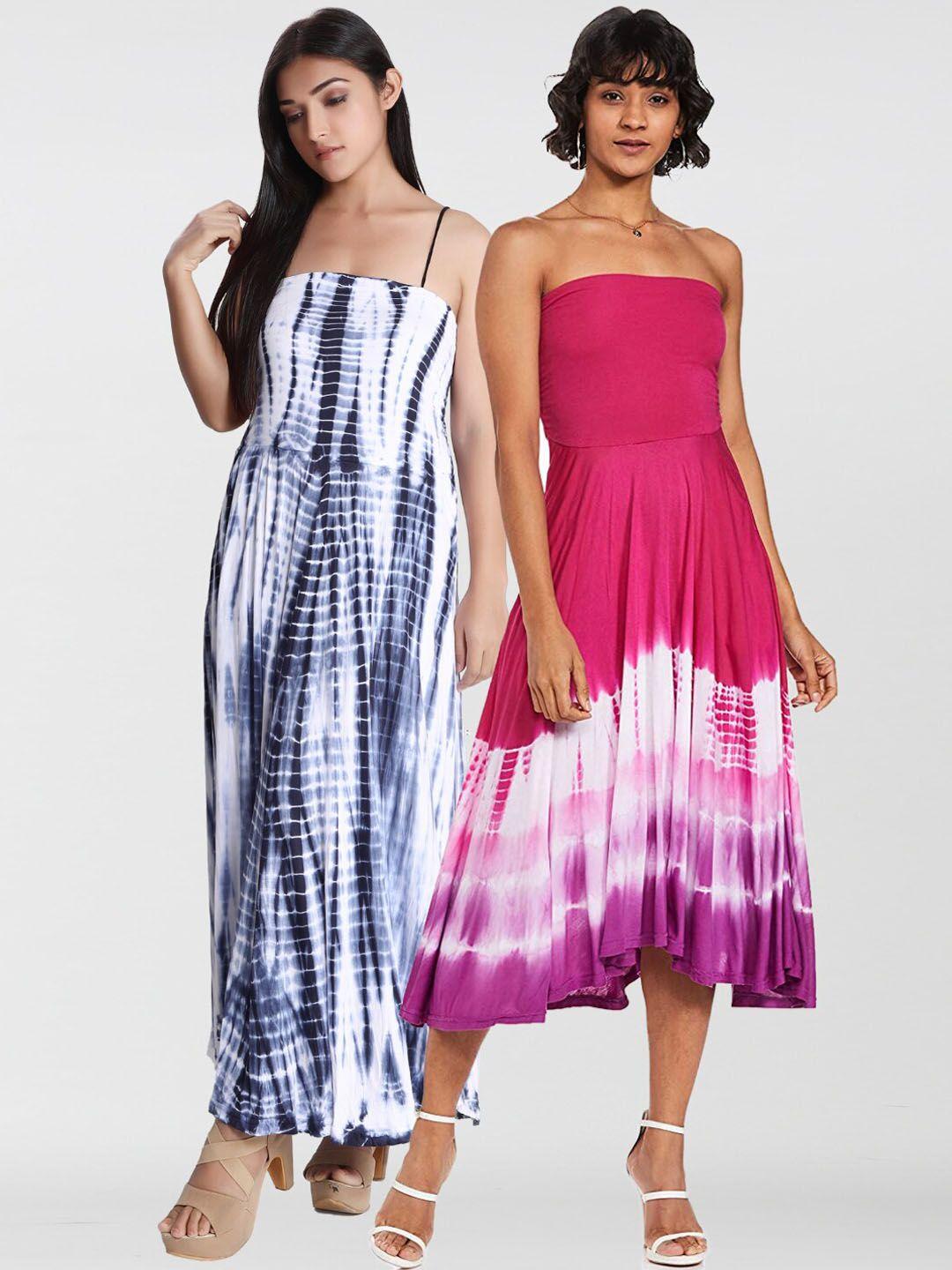 dream of glory inc women pack of 2 tie-dye printed midi flared skirts