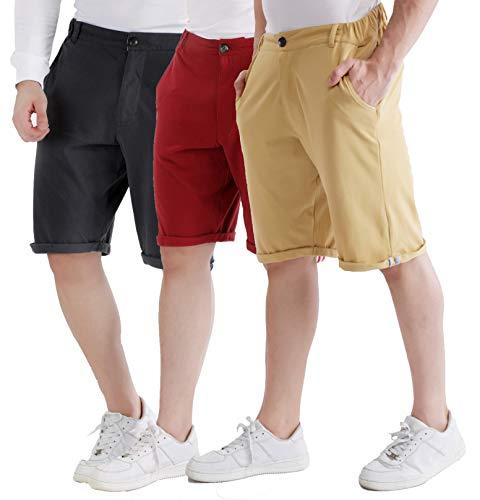 dream of glory inc. men's regular fit cotton shorts (maroon, dark grey and khaki, xs/s) (pack of 3)