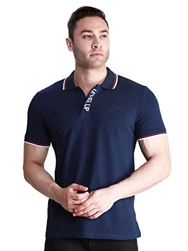 dream of glory inc. men's regular fit polo shirt (dogi-level-up_navy_blue_3xl)