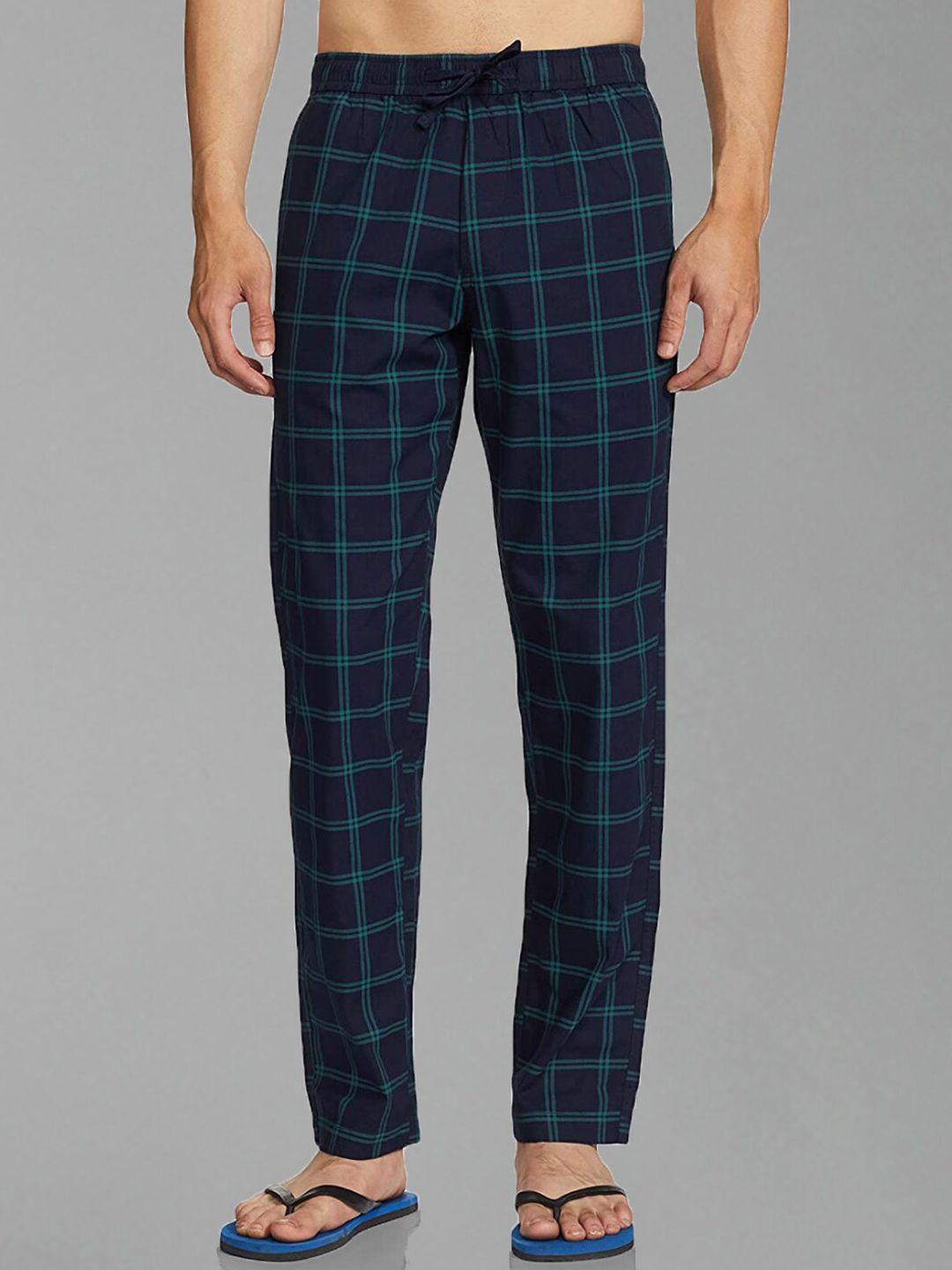 dream of glory inc. men navy blue checked pure cotton lounge pant