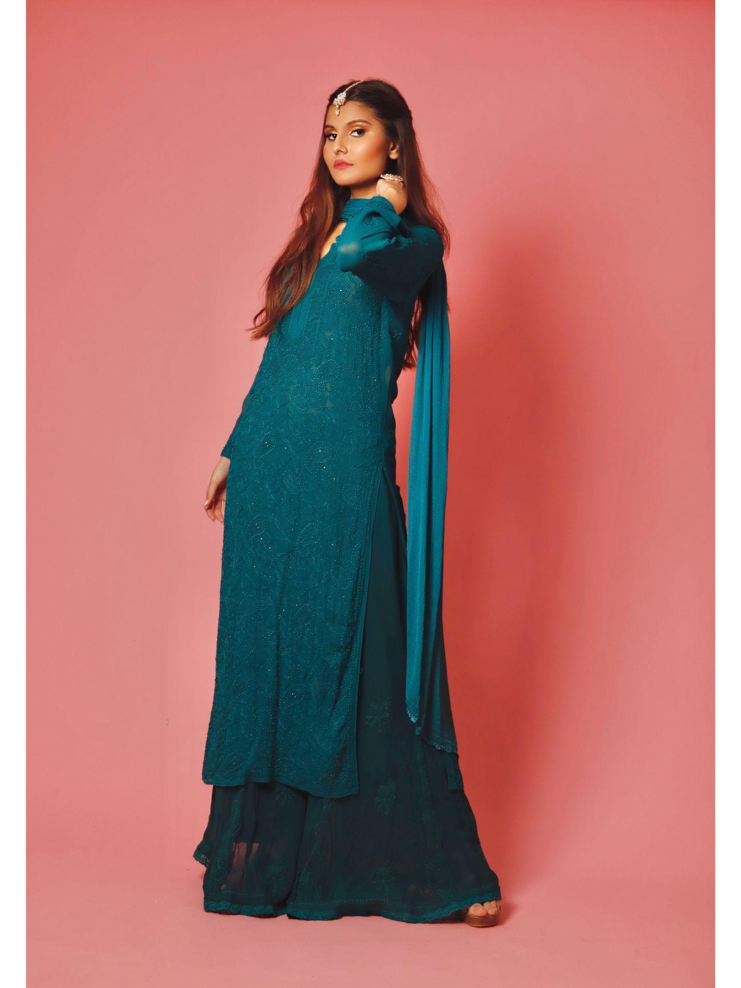 dreamy teal chikankari kurta