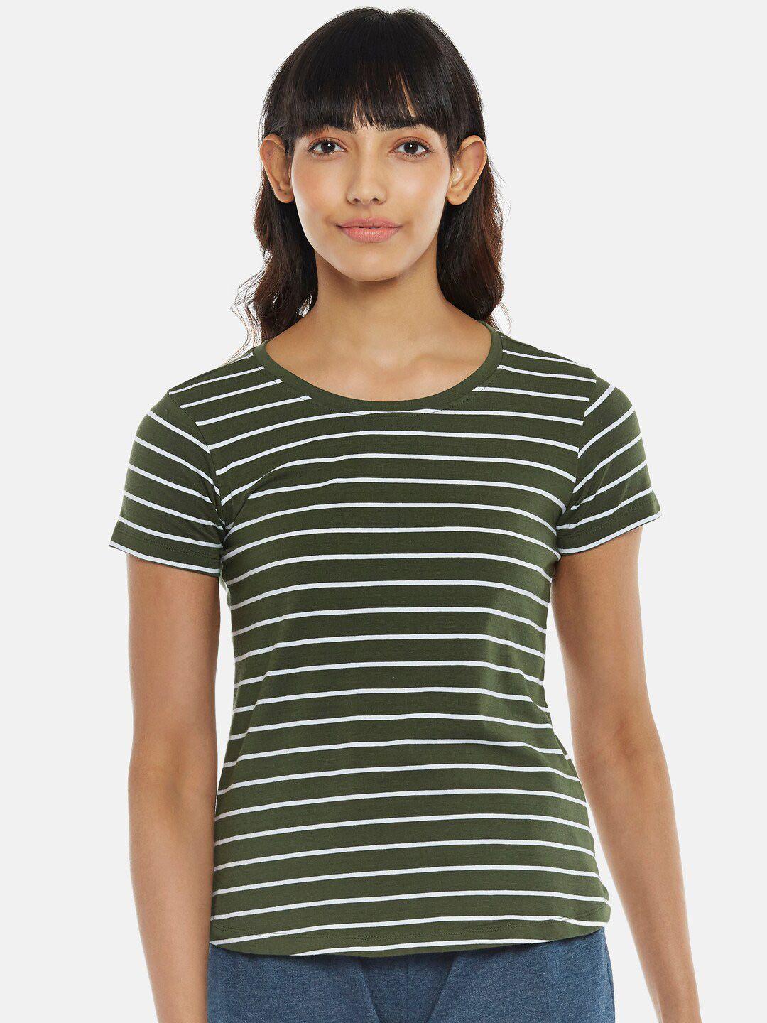 dreamz by pantaloons women olive green striped pure cotton top