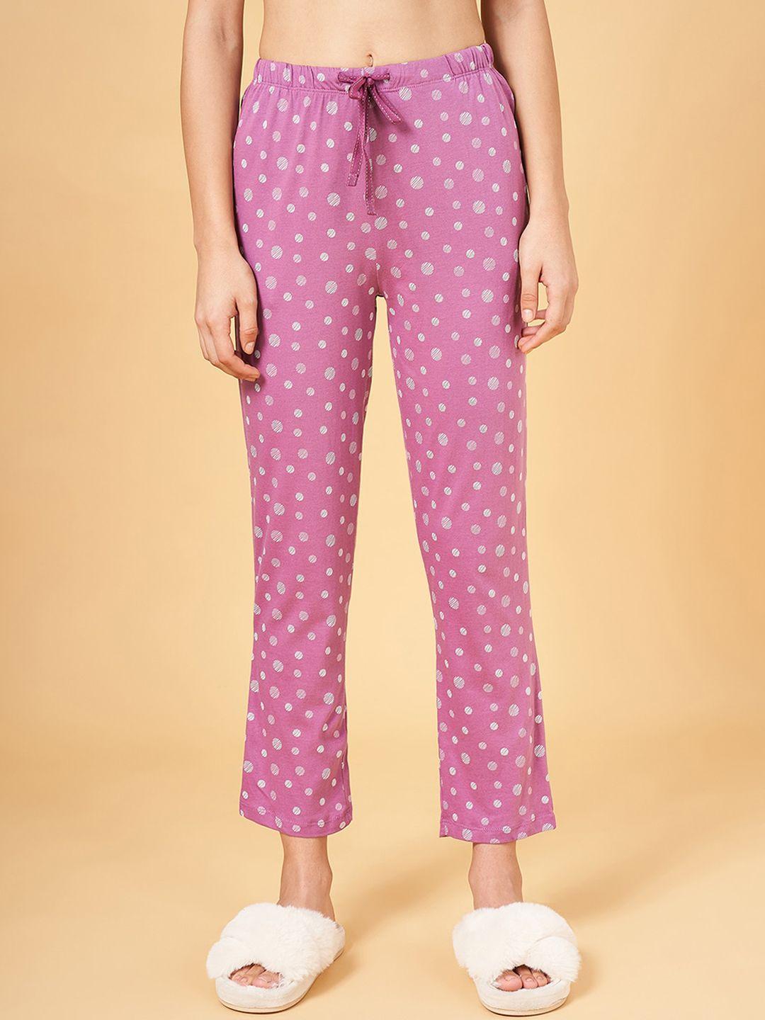 dreamz by pantaloons women polka dots printed cotton straight lounge pants