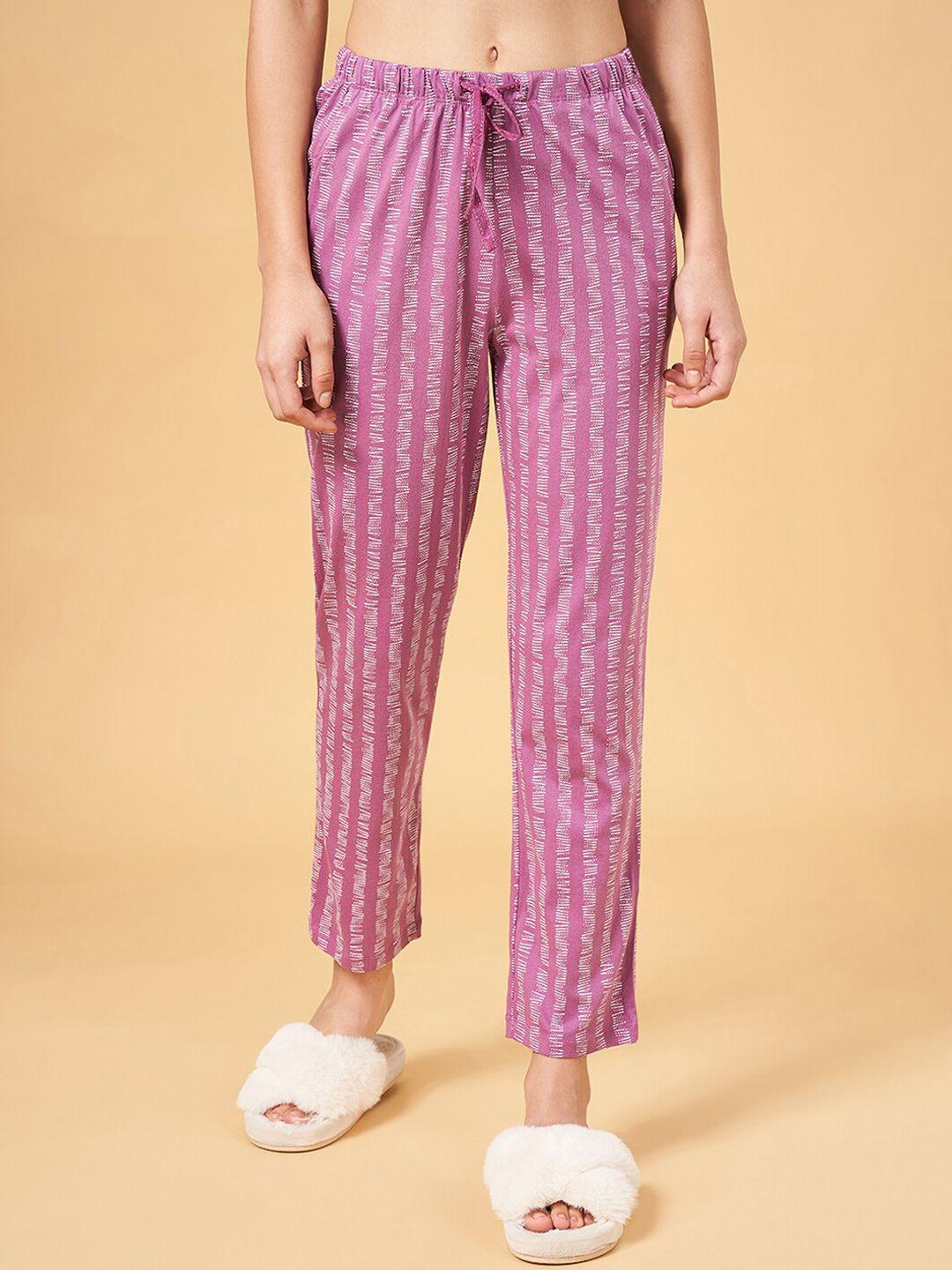 dreamz by pantaloons women striped mid-rise pure cotton lounge pant