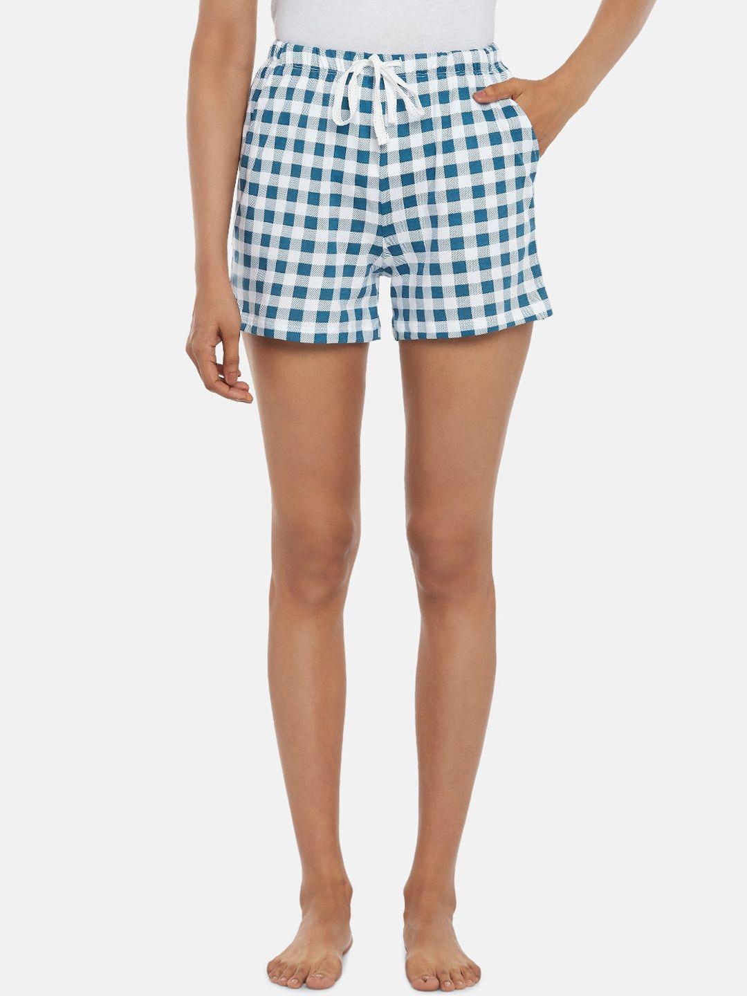 dreamz by pantaloons women teal checked lounge shorts