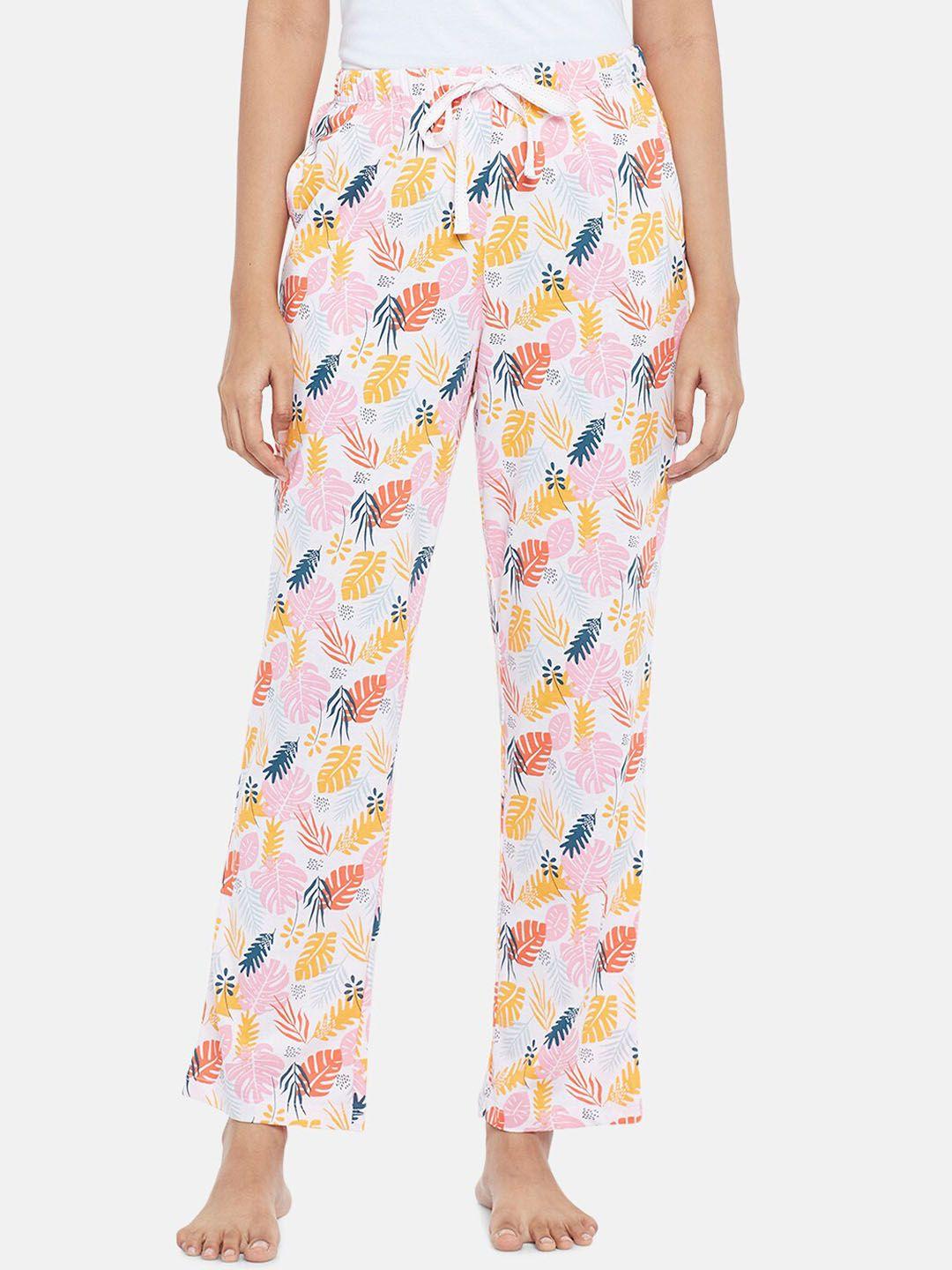 dreamz by pantaloons women white & pink printed lounge pants