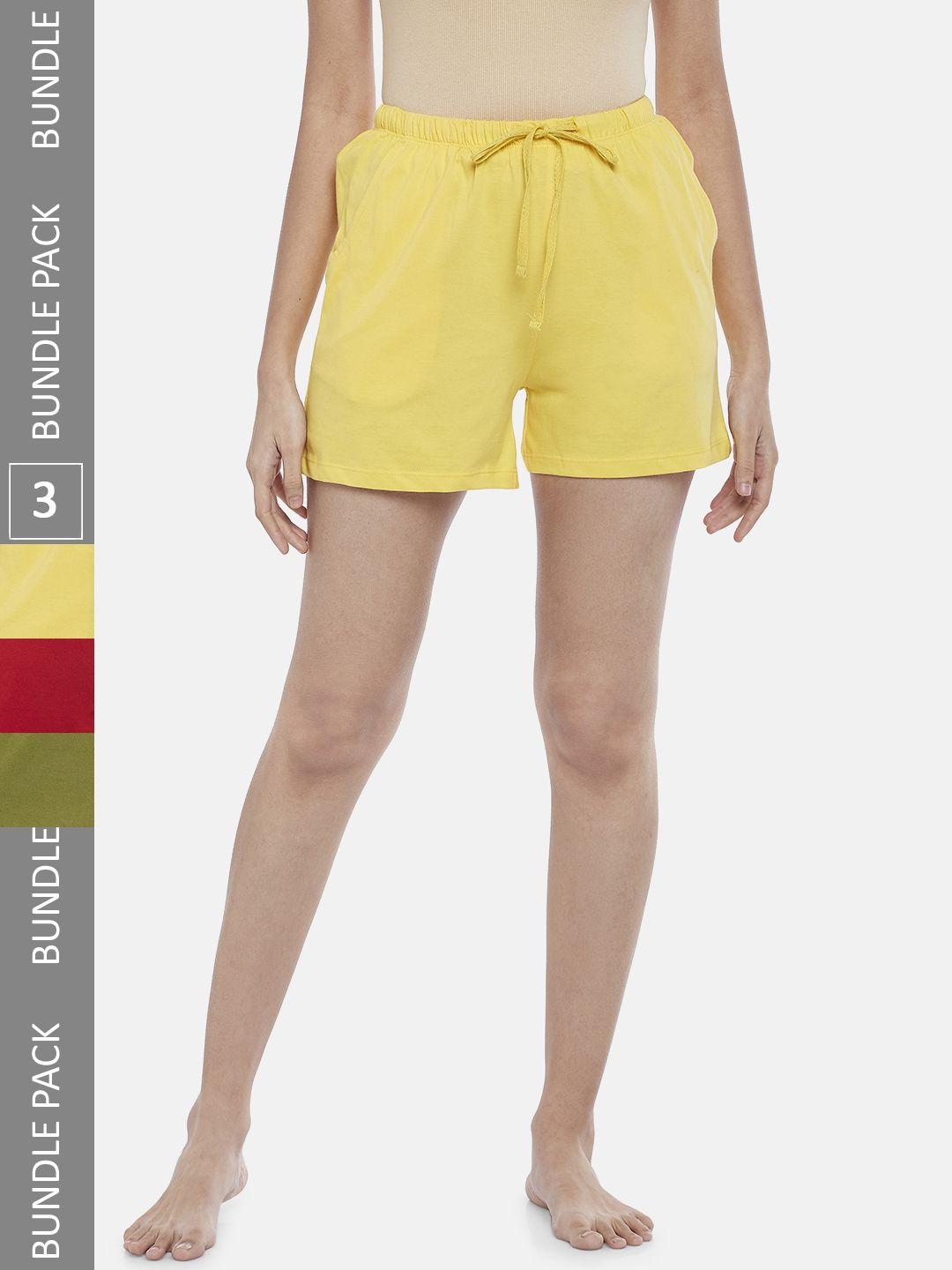 dreamz by pantaloons women yellow & red 3 lounge shorts