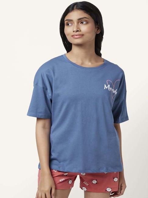 dreamz by pantaloons blue cotton graphic print t-shirt