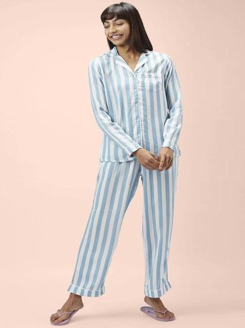 dreamz by pantaloons blue striped shirt & pyjama set