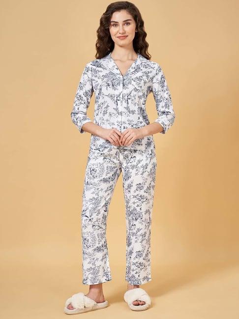 dreamz by pantaloons bright white floral print shirt pyjama set