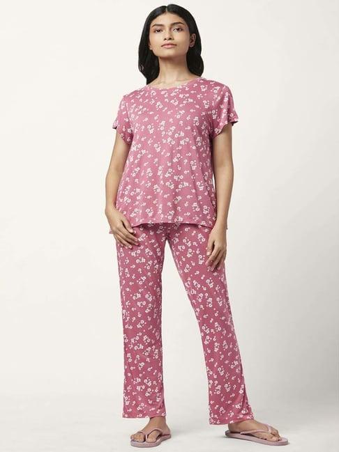 dreamz by pantaloons dusty pink cotton printed top pyjama set
