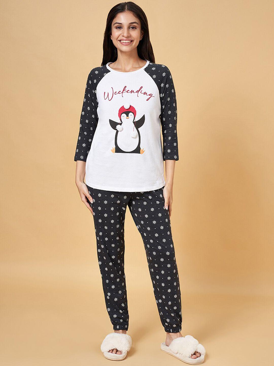 dreamz by pantaloons graphic printed round neck cotton t-shirt & pyjama