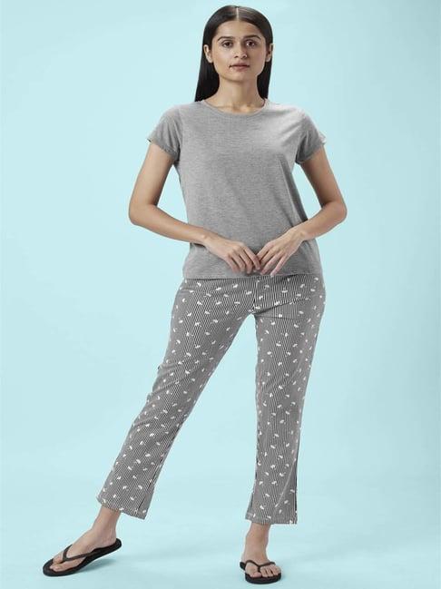 dreamz by pantaloons grey cotton printed top pyjamas set