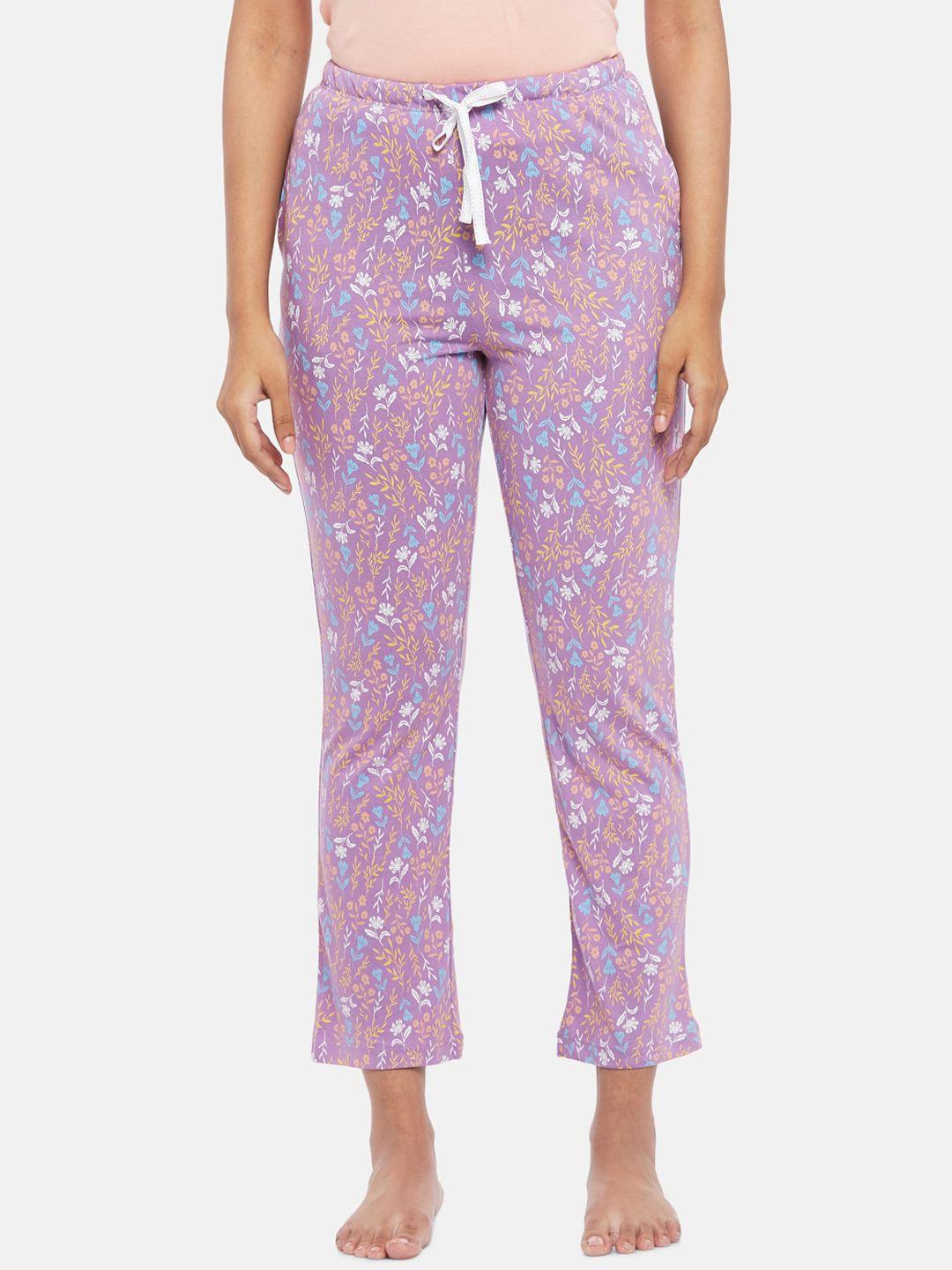 dreamz by pantaloons lavender pure cotton floral print lounge pants