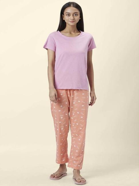 dreamz by pantaloons lilac peach cotton printed top pyjama set