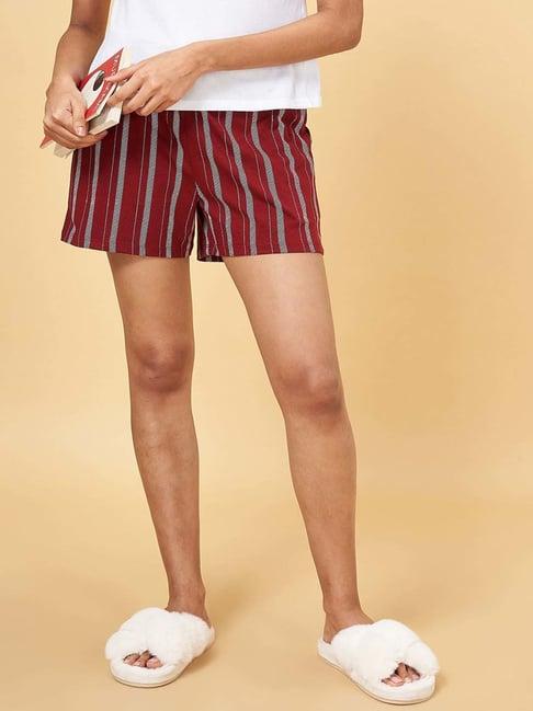 dreamz by pantaloons maroon cotton striped shorts