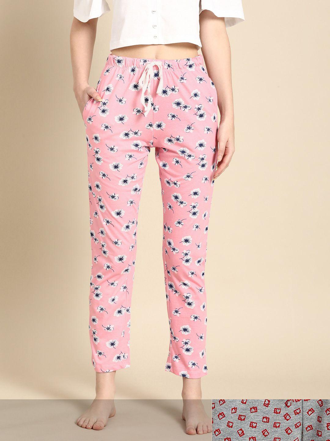 dreamz by pantaloons pack of 2 pink & grey printed cropped lounge pants