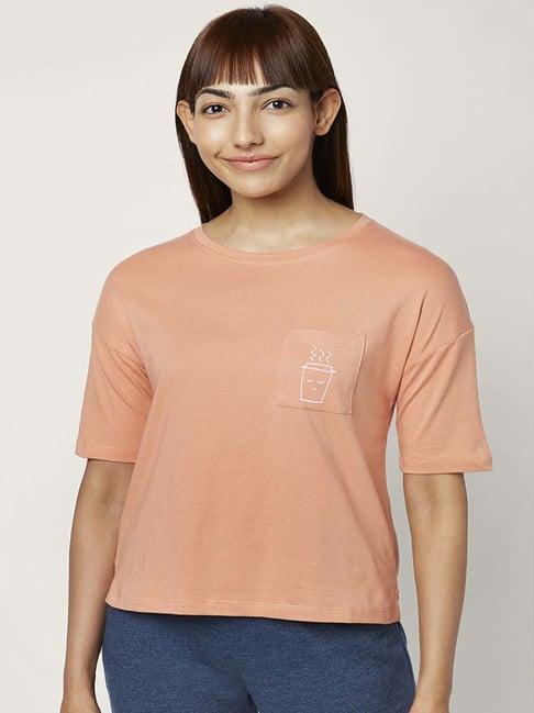 dreamz by pantaloons peach cotton printed t-shirt