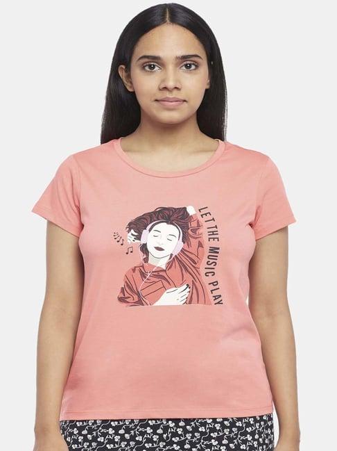 dreamz by pantaloons peach cotton printed t-shirt