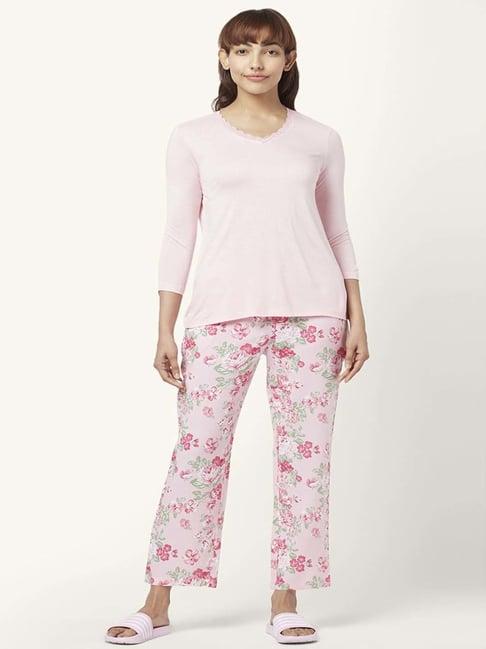 dreamz by pantaloons peach floral print top pyjama set