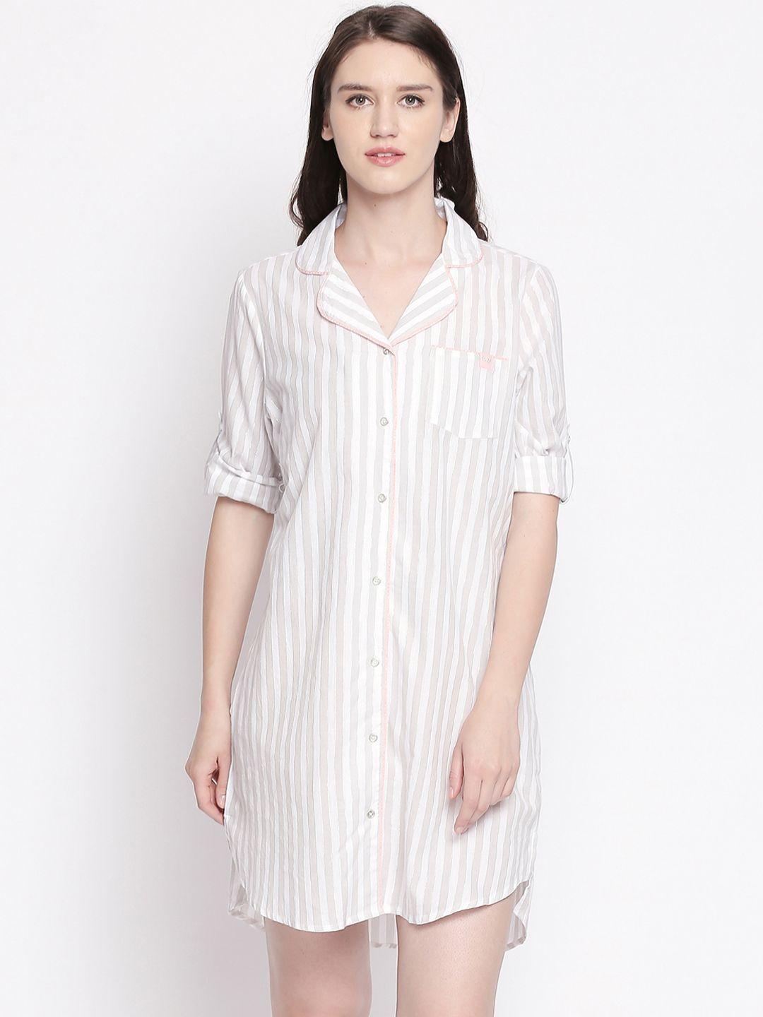 dreamz by pantaloons pink & white striped pure cotton sleep shirt