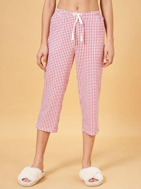 dreamz by pantaloons pink cotton chequered capris