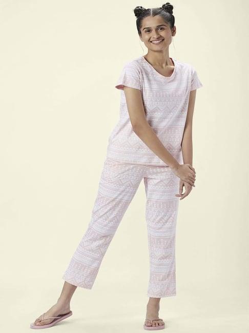 dreamz by pantaloons pink cotton graphic print top pyjama set