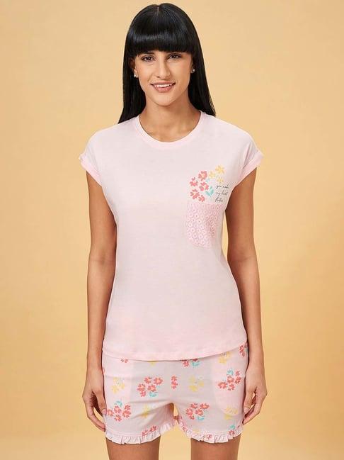 dreamz by pantaloons pink cotton printed t-shirt shorts set