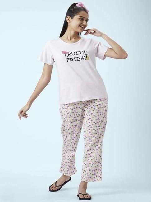 dreamz by pantaloons pink cotton printed top pyjama set