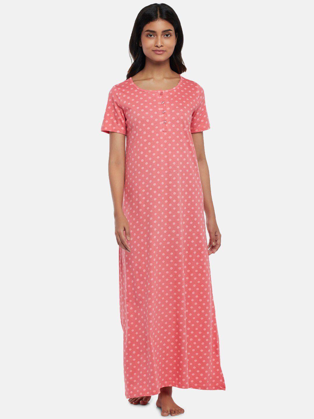 dreamz by pantaloons pink printed maxi nightdress