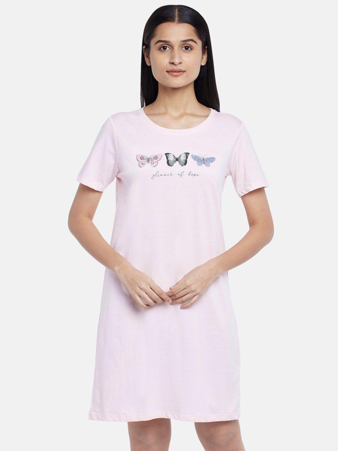 dreamz by pantaloons pink printed pure cotton nightdress