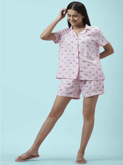dreamz by pantaloons pink printed shirt & shorts set