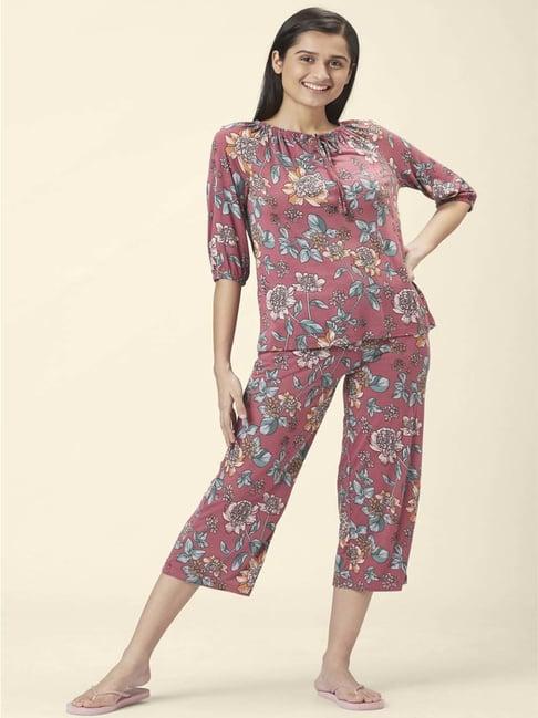 dreamz by pantaloons pink printed top & pyjama set