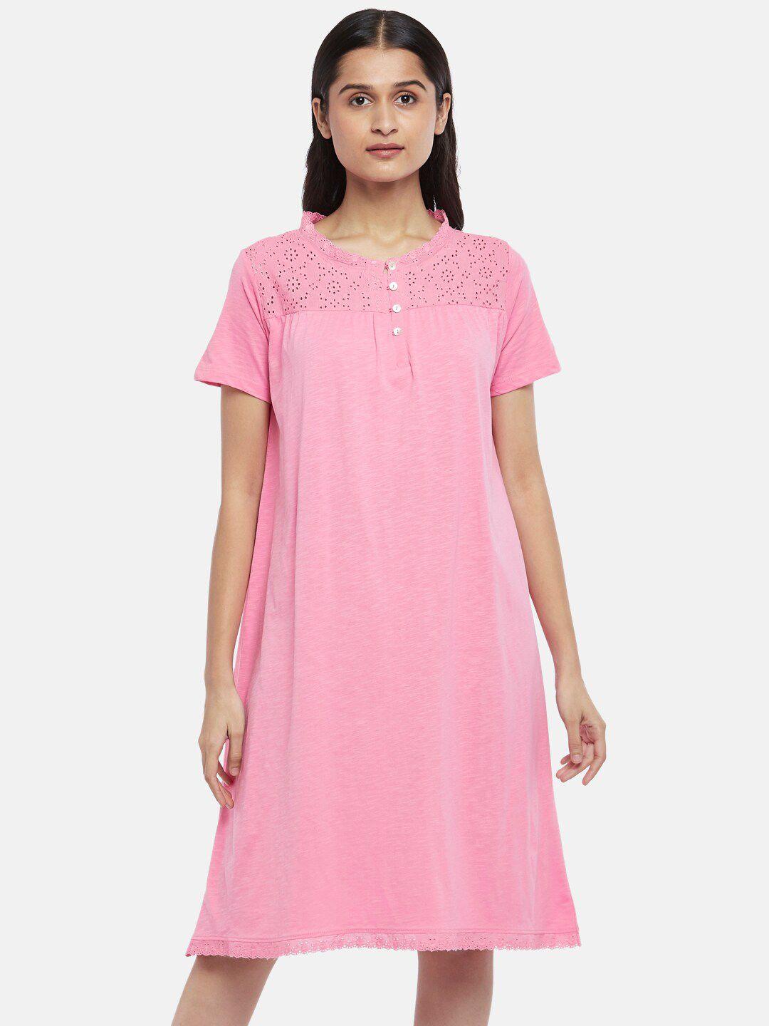 dreamz by pantaloons pink solid cotton nightdress